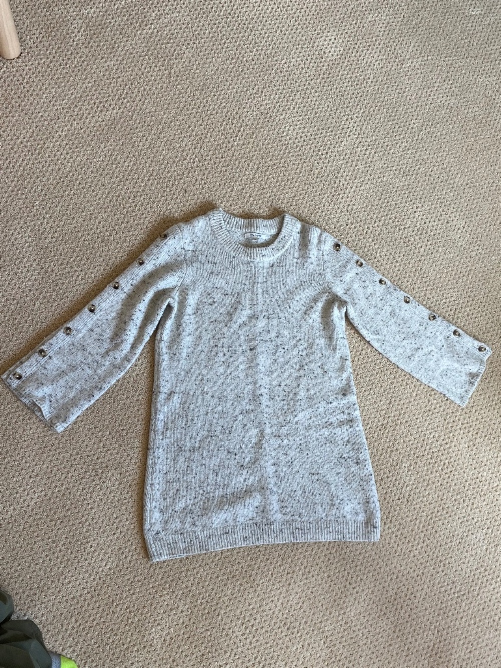 Madewell Donegal Button Sleeve Sweater Dress Snow Gray Tweed Small